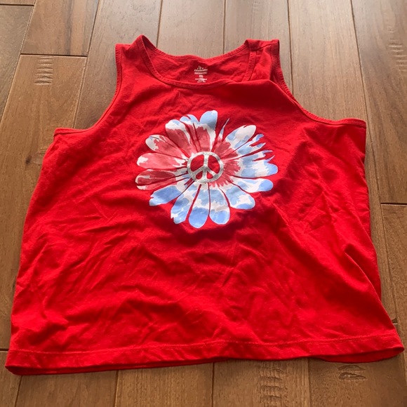 Girls red tank with flower and peace sign - Picture 1 of 2